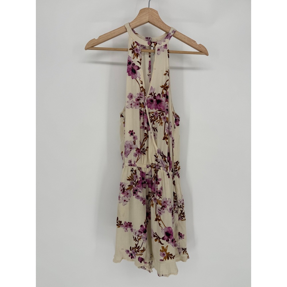 American Eagle Outfitters Floral Halter Romper Cream Purple XS